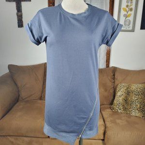 Favlux Long Uneven Hem Metal Blue Short Sleeve Top Size S